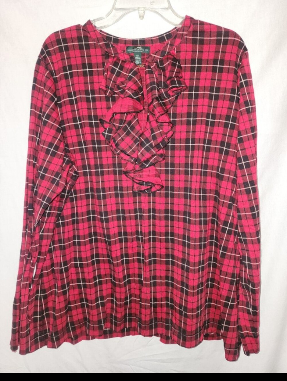 Ralph lauren womens size 3x longsleeved red plaid ruffle top